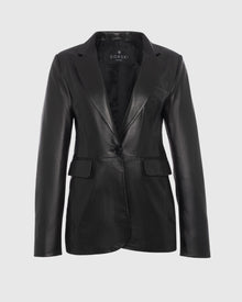Leather Single Breasted Blazer | Black
