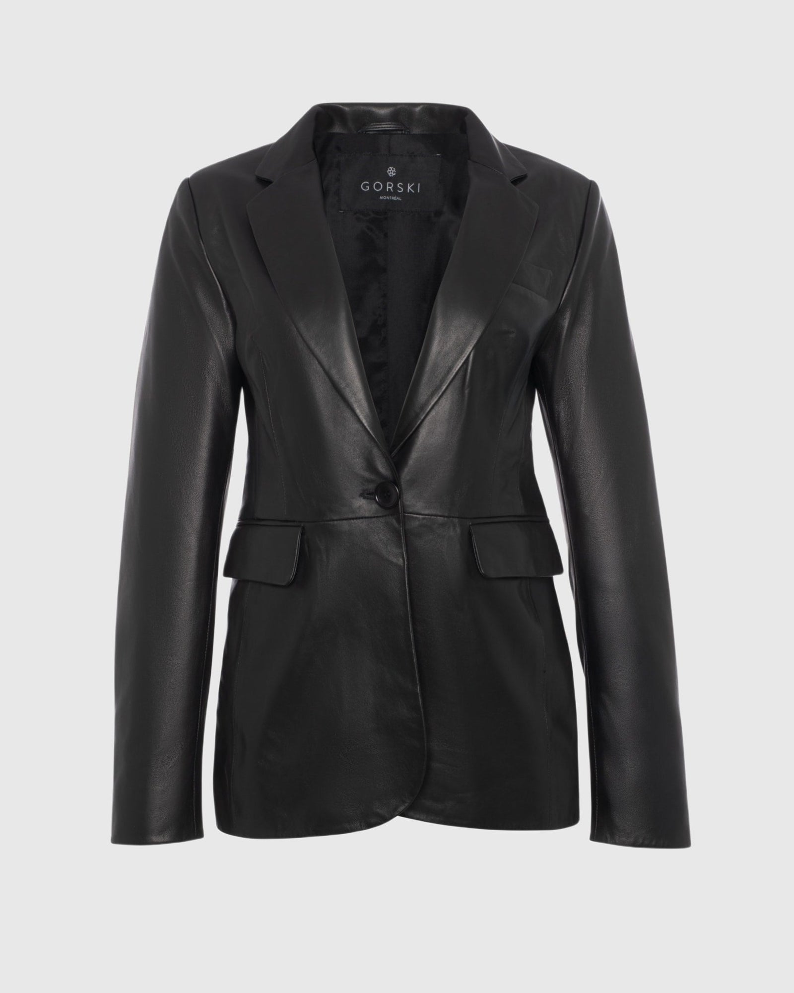 Leather Single Breasted Blazer | Black