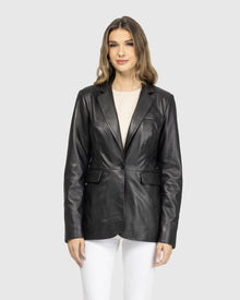 Leather Single Breasted Blazer | Black