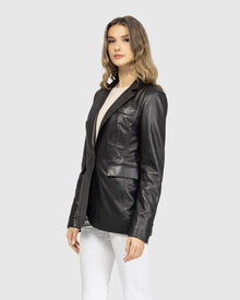 Leather Single Breasted Blazer | Black