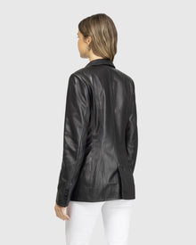 Leather Single Breasted Blazer | Black