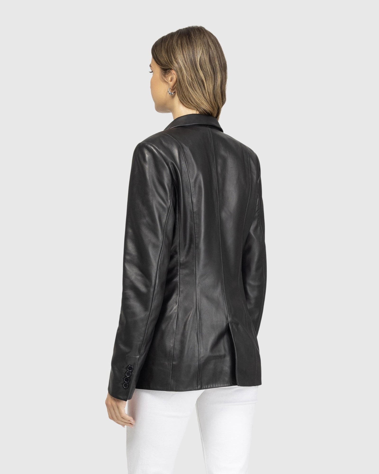 Leather Single Breasted Blazer | Black