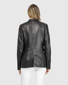 Leather Single Breasted Blazer | Black