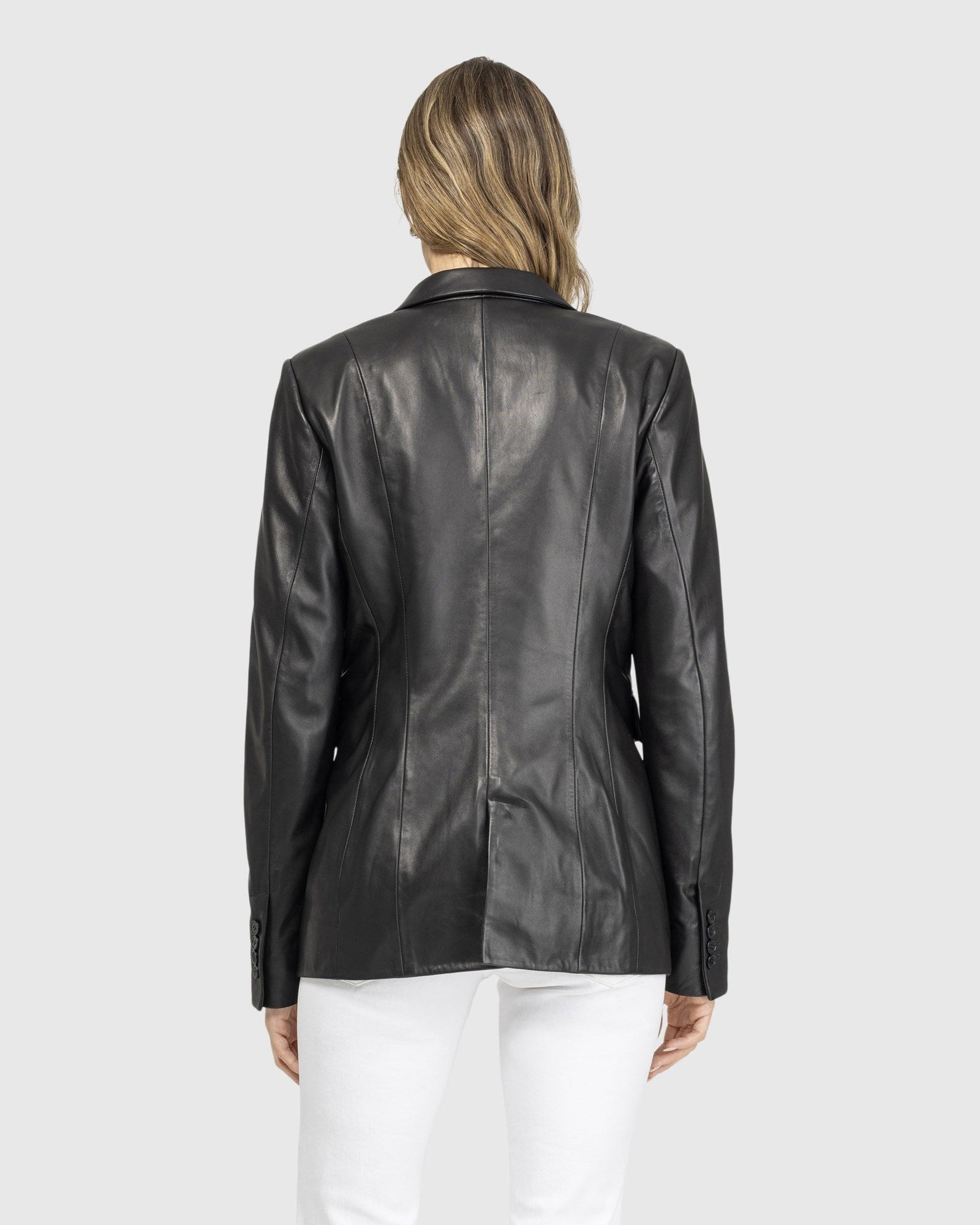 Leather Single Breasted Blazer | Black