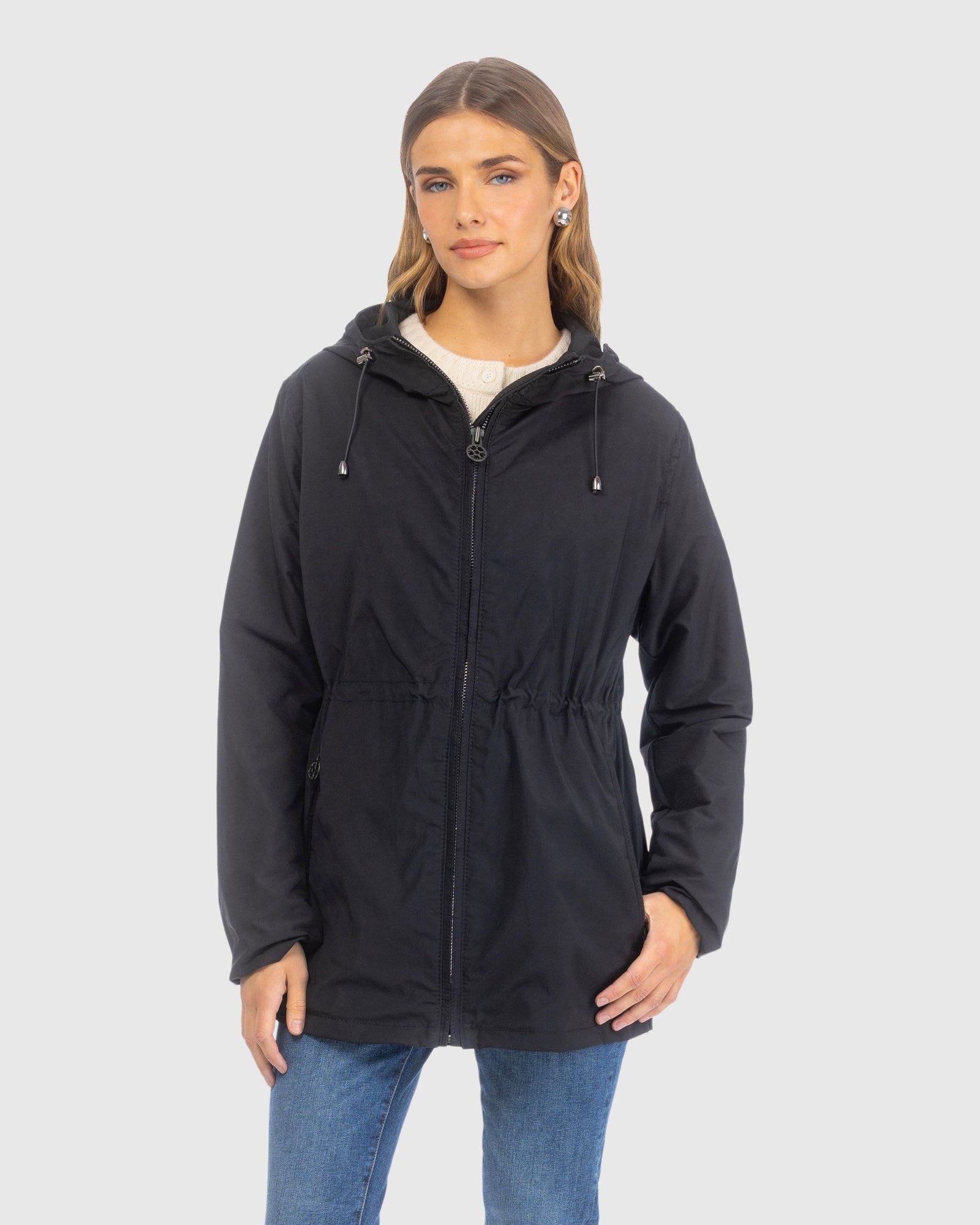 Lightweight Jacket With Zip Pockets & Hood | Black