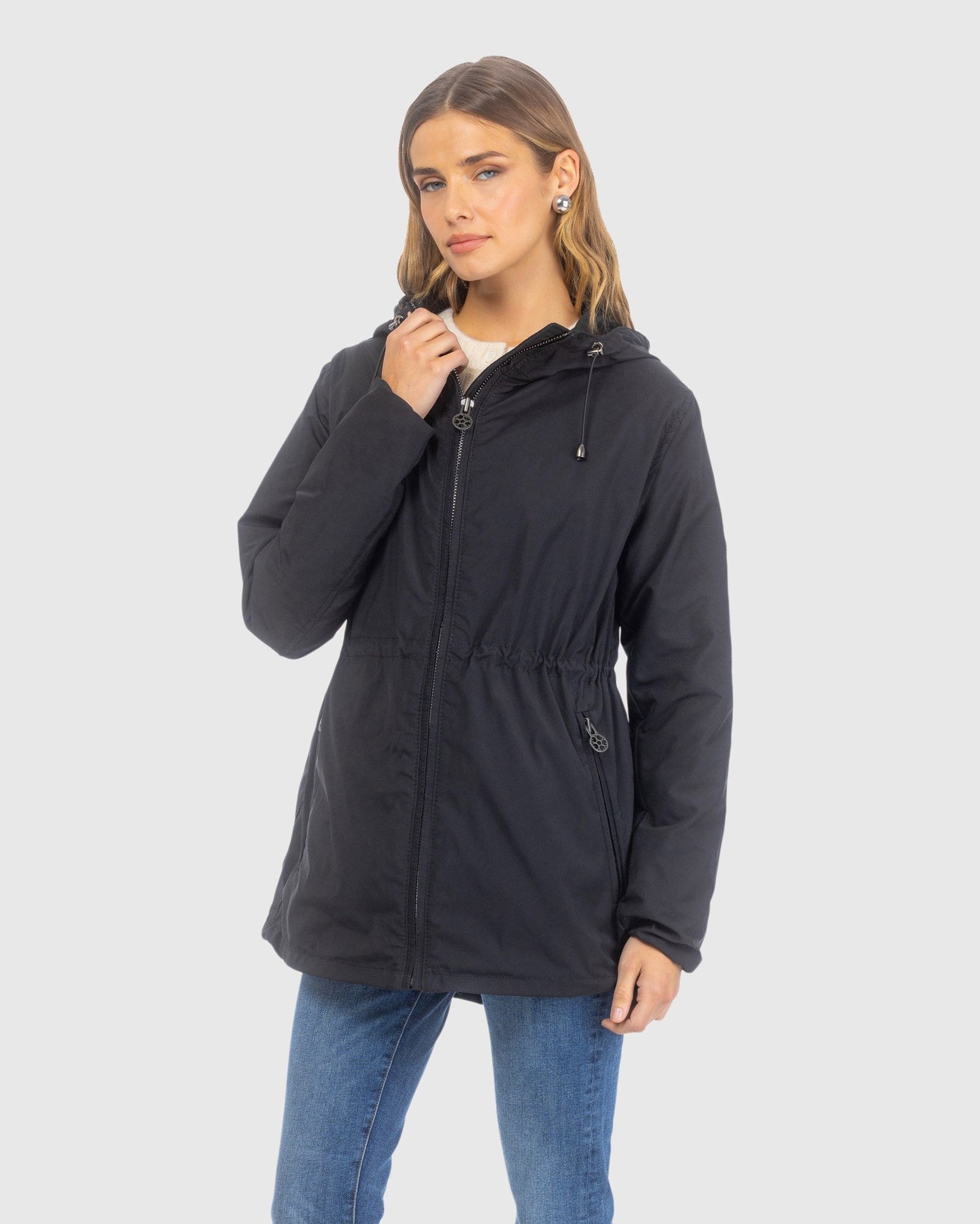 Lightweight Jacket With Zip Pockets & Hood | Black