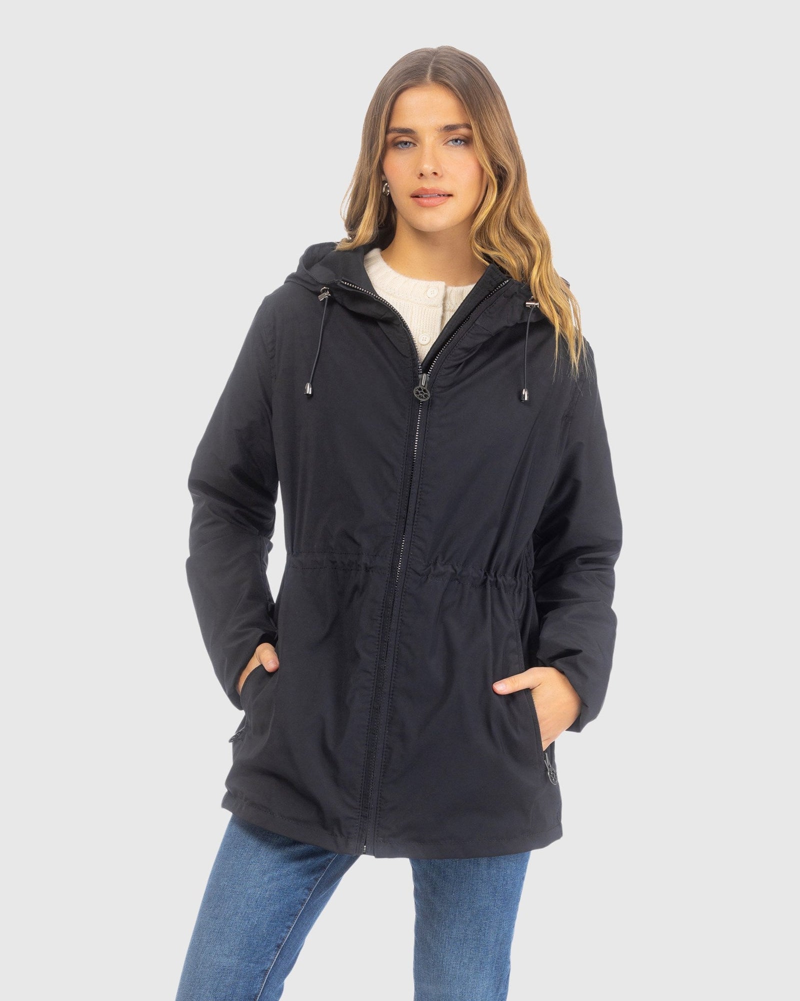 Lightweight Jacket With Zip Pockets & Hood | Black