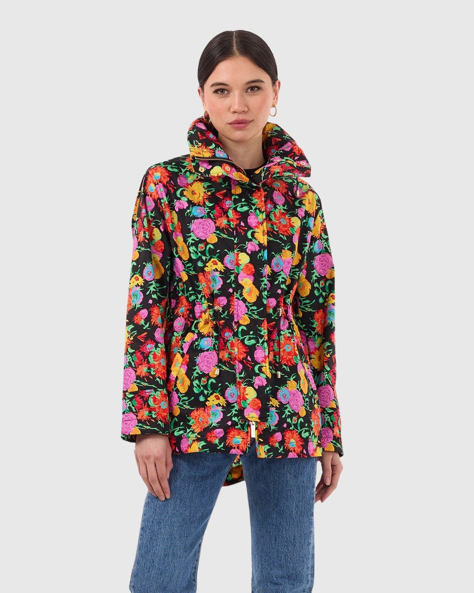 Lightweight Zip Jacket | Black Floral