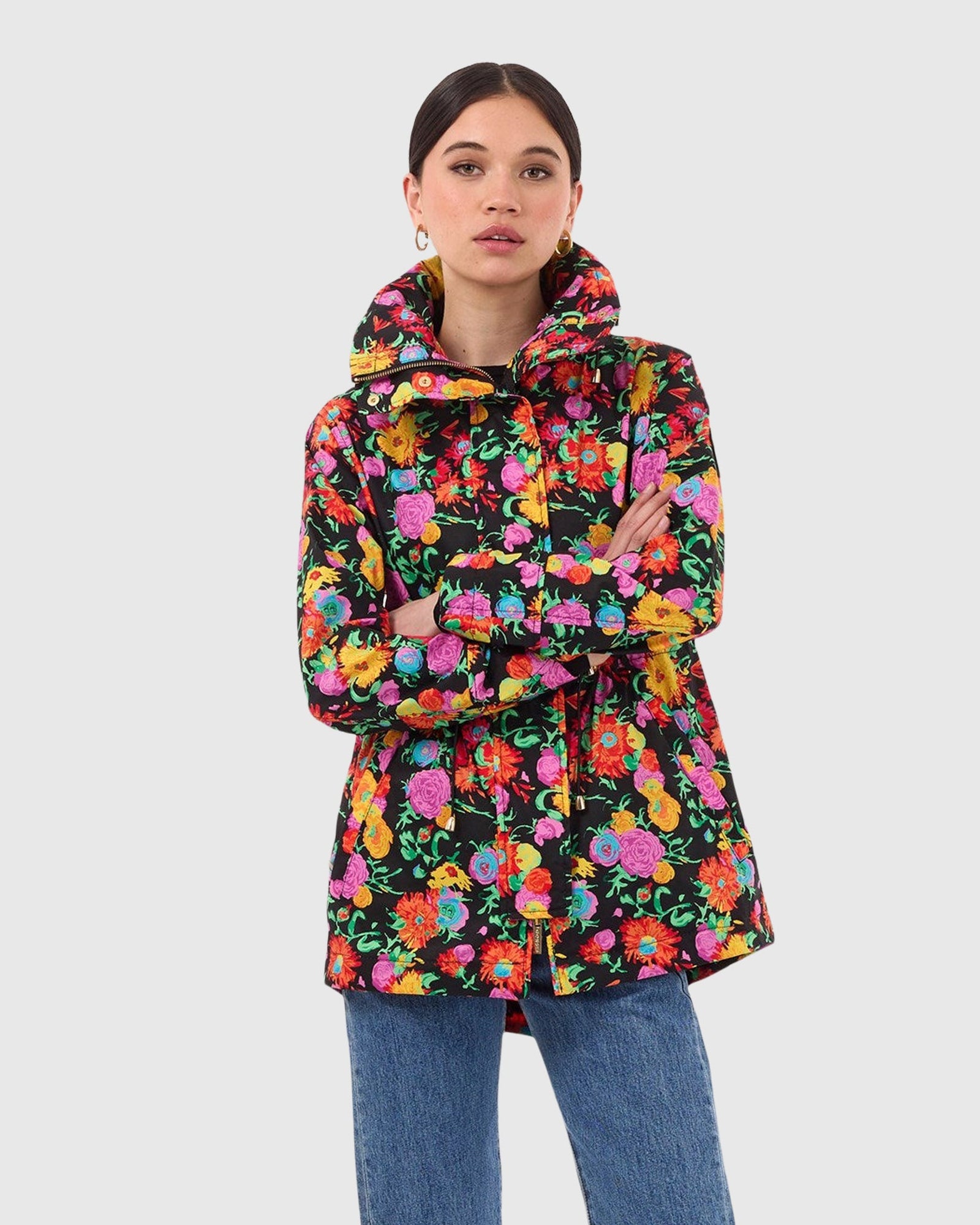 Lightweight Zip Jacket | Black Floral