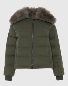 Loro Piana Cashmere Down Jacket With Select Cashmere Goat Collar | Green/Light Brown