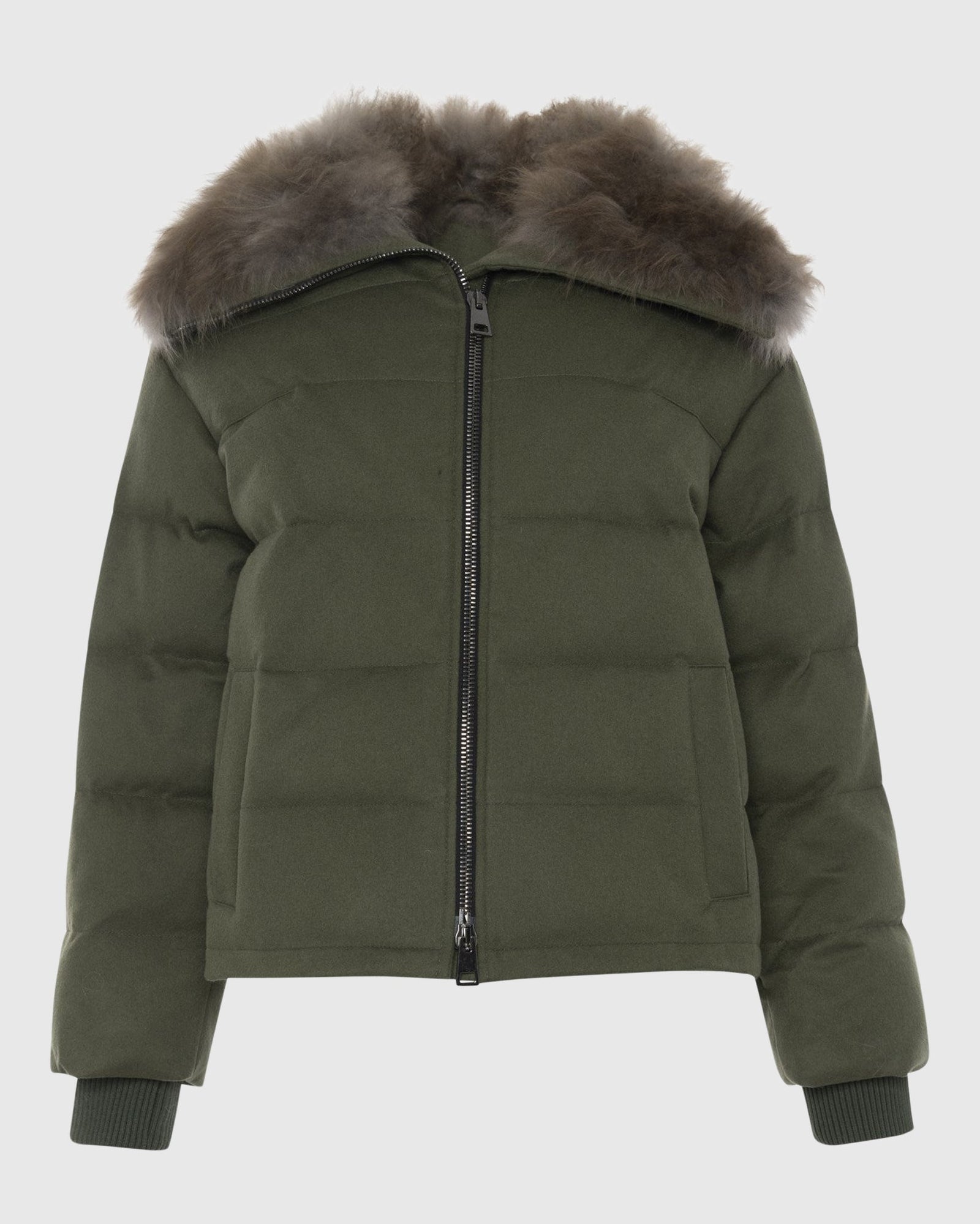 Loro Piana Cashmere Down Jacket With Select Cashmere Goat Collar | Green/Light Brown