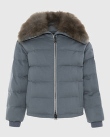 Loro Piana Cashmere Down Jacket With Select Cashmere Goat Collar | Dusty Blue/Light Brown