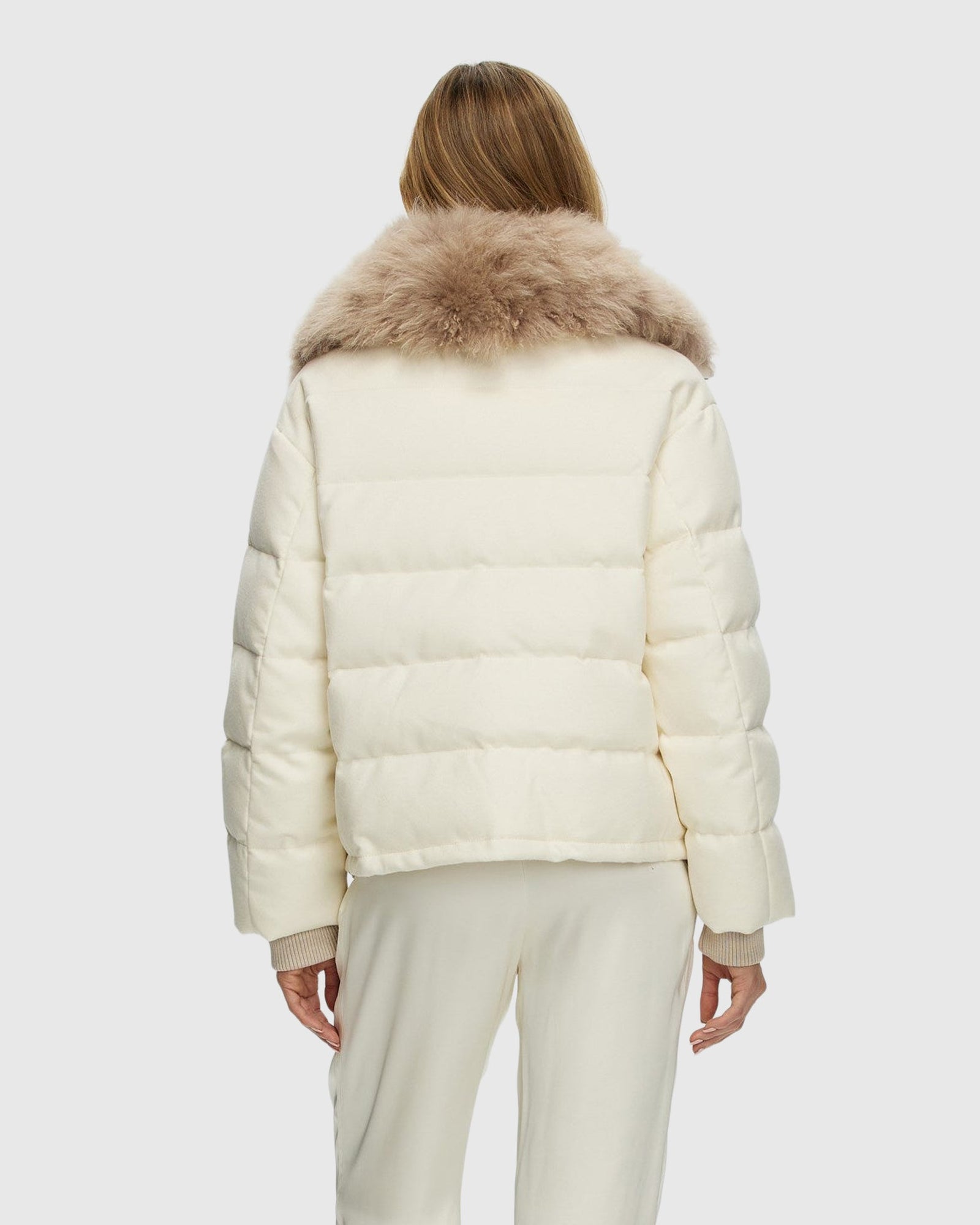 Loro Piana Cashmere Down Jacket With Select Cashmere Goat Collar | Ivory/Taupe