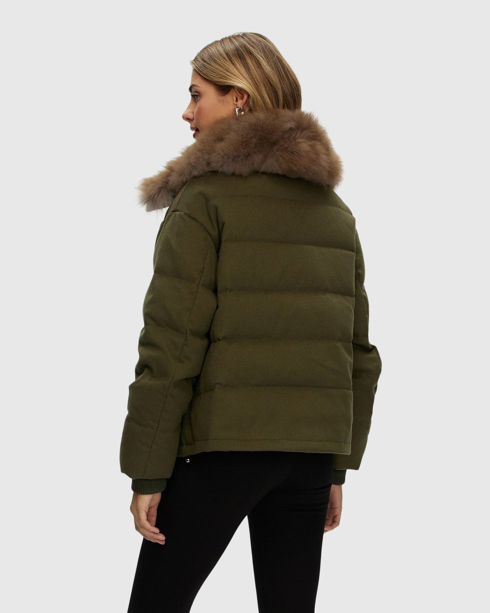 Loro Piana Cashmere Down Jacket With Select Cashmere Goat Collar | Green/Light Brown