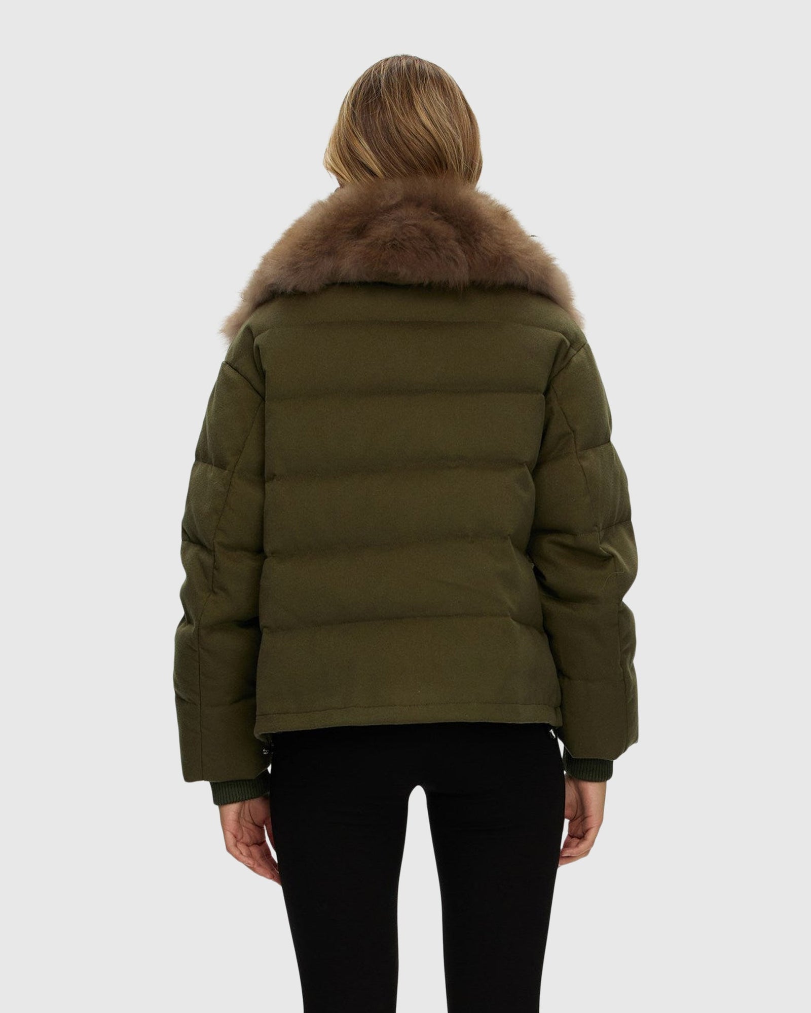 Loro Piana Cashmere Down Jacket With Select Cashmere Goat Collar | Green/Light Brown