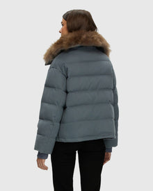 Loro Piana Cashmere Down Jacket With Select Cashmere Goat Collar | Dusty Blue/Light Brown