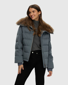 Loro Piana Cashmere Down Jacket With Select Cashmere Goat Collar | Dusty Blue/Light Brown