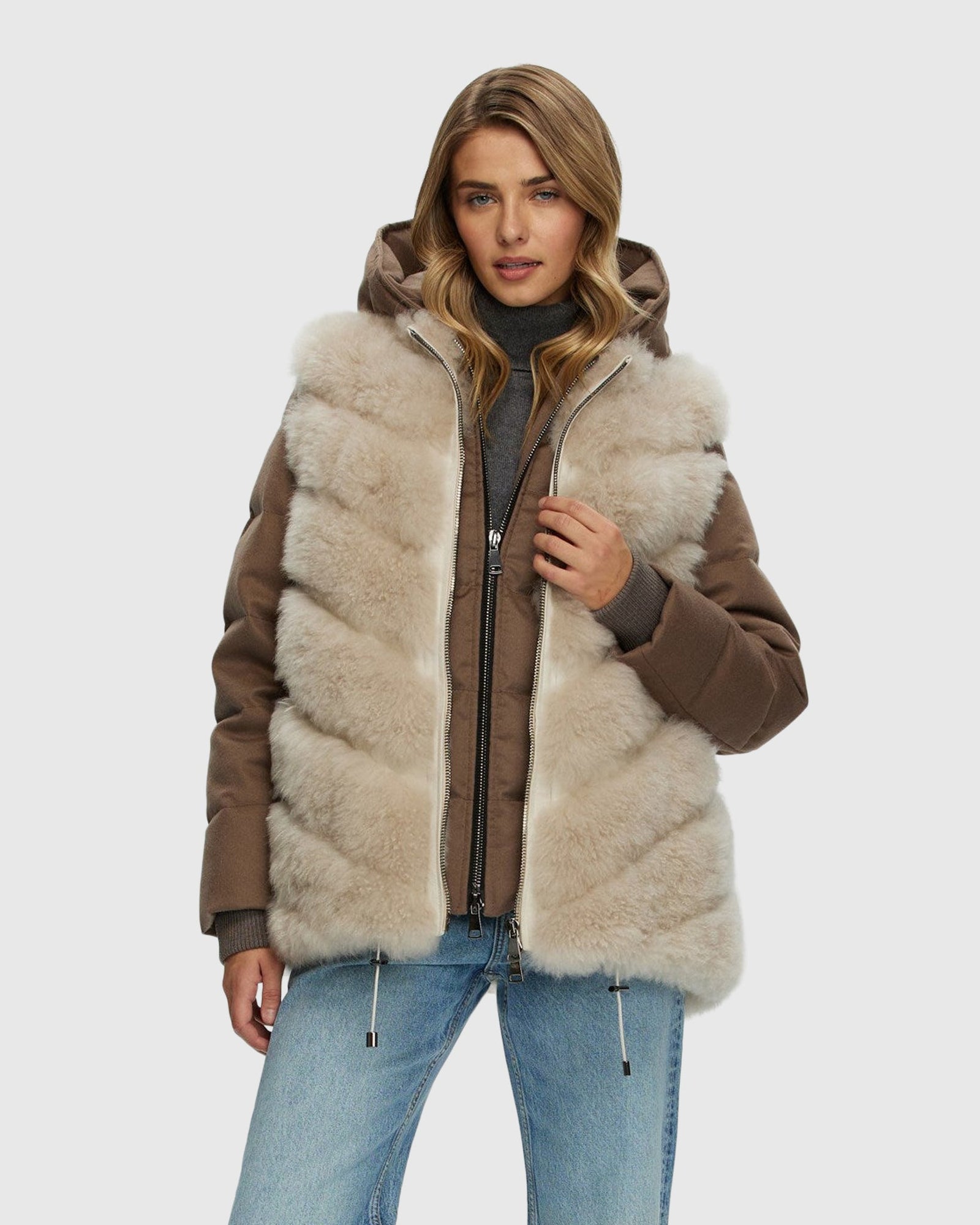 Loro Piana Cashmere Quilted Down Parka With Detachable Select Cashmere Goat Vest (2 Pcs) | Brown/Light Beige