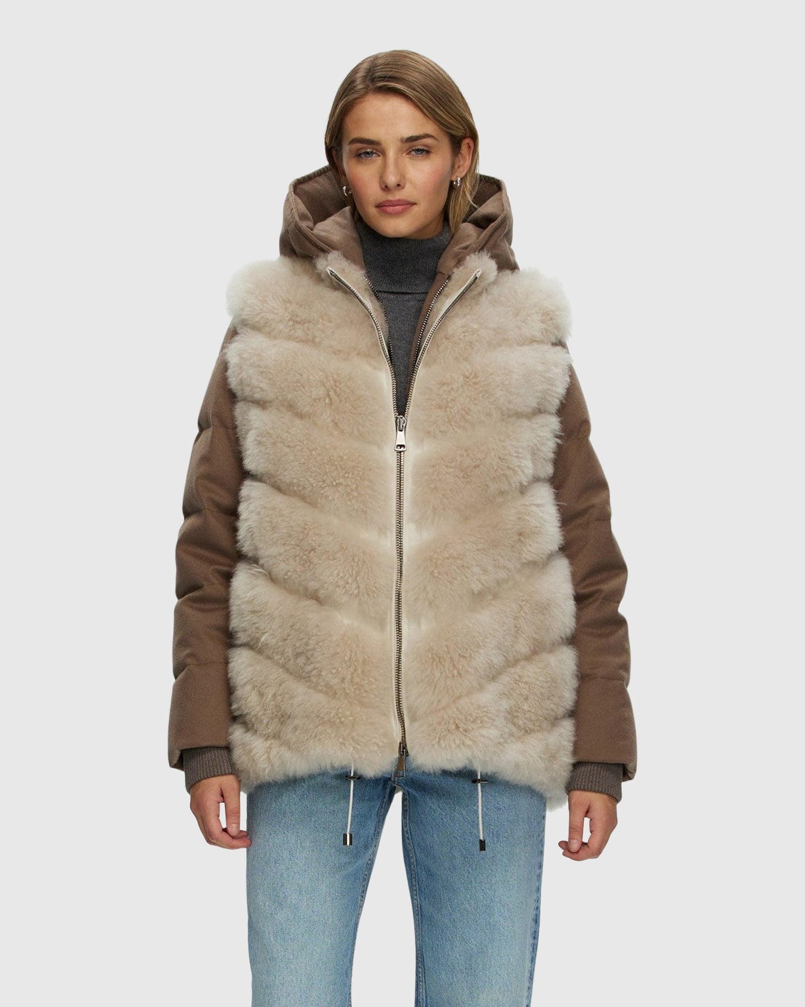 Loro Piana Cashmere Quilted Down Parka With Detachable Select Cashmere Goat Vest (2 Pcs) | Brown/Light Beige