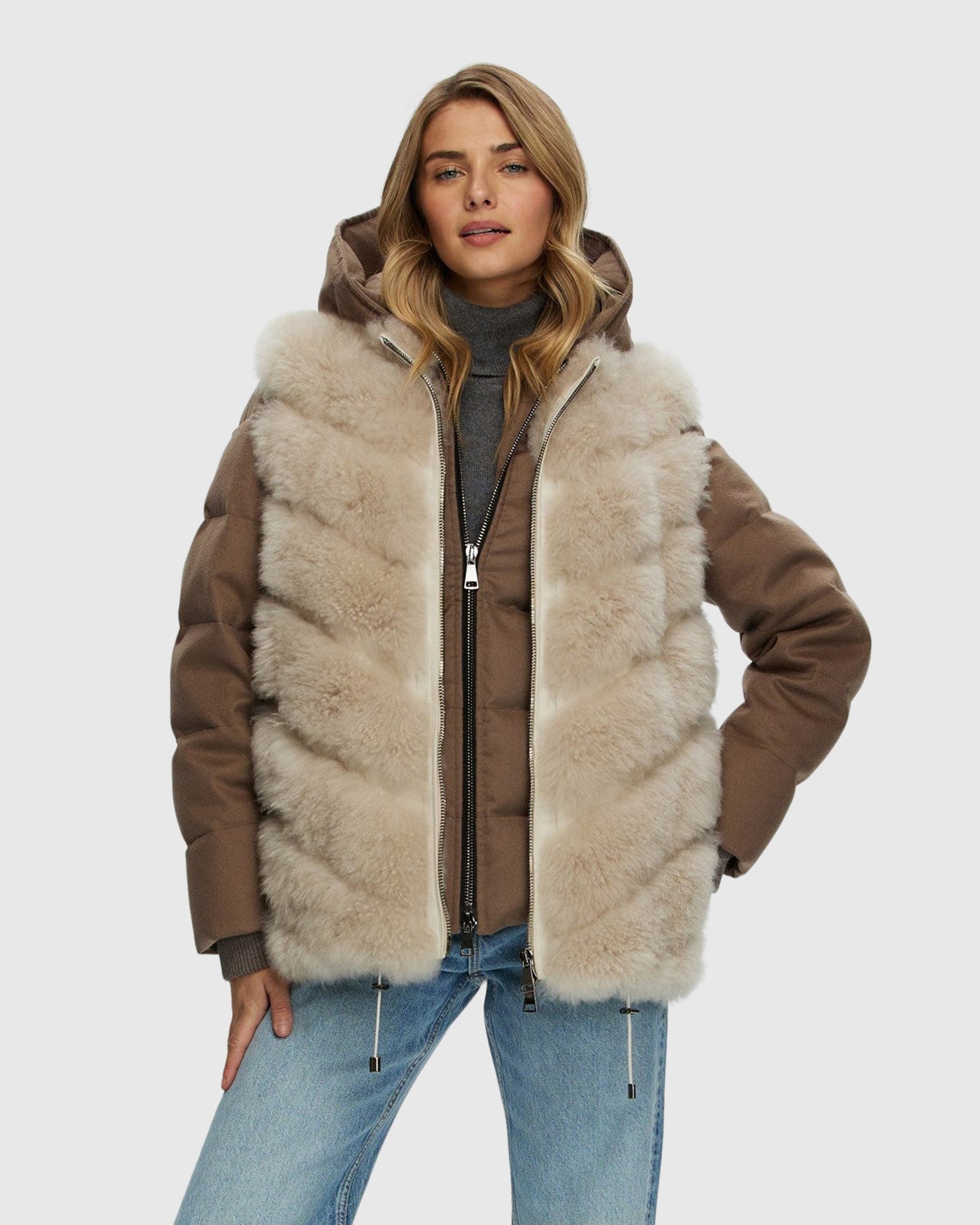 Loro Piana Cashmere Quilted Down Parka With Detachable Select Cashmere Goat Vest (2 Pcs) | Brown/Light Beige