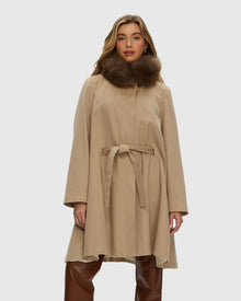 Loro Piana Cashmere Stroller With Select Cashmere Goat Collar, Belt | Taupe/Brown