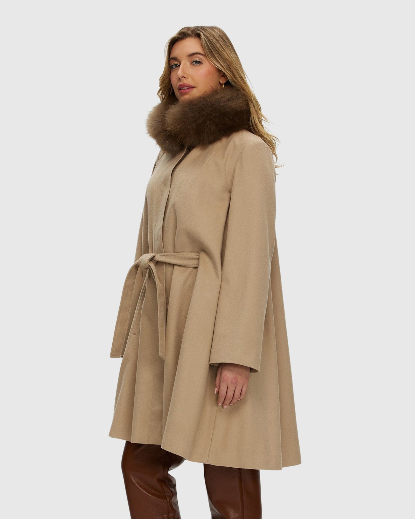 Loro Piana Cashmere Stroller With Select Cashmere Goat Collar, Belt | Taupe/Brown