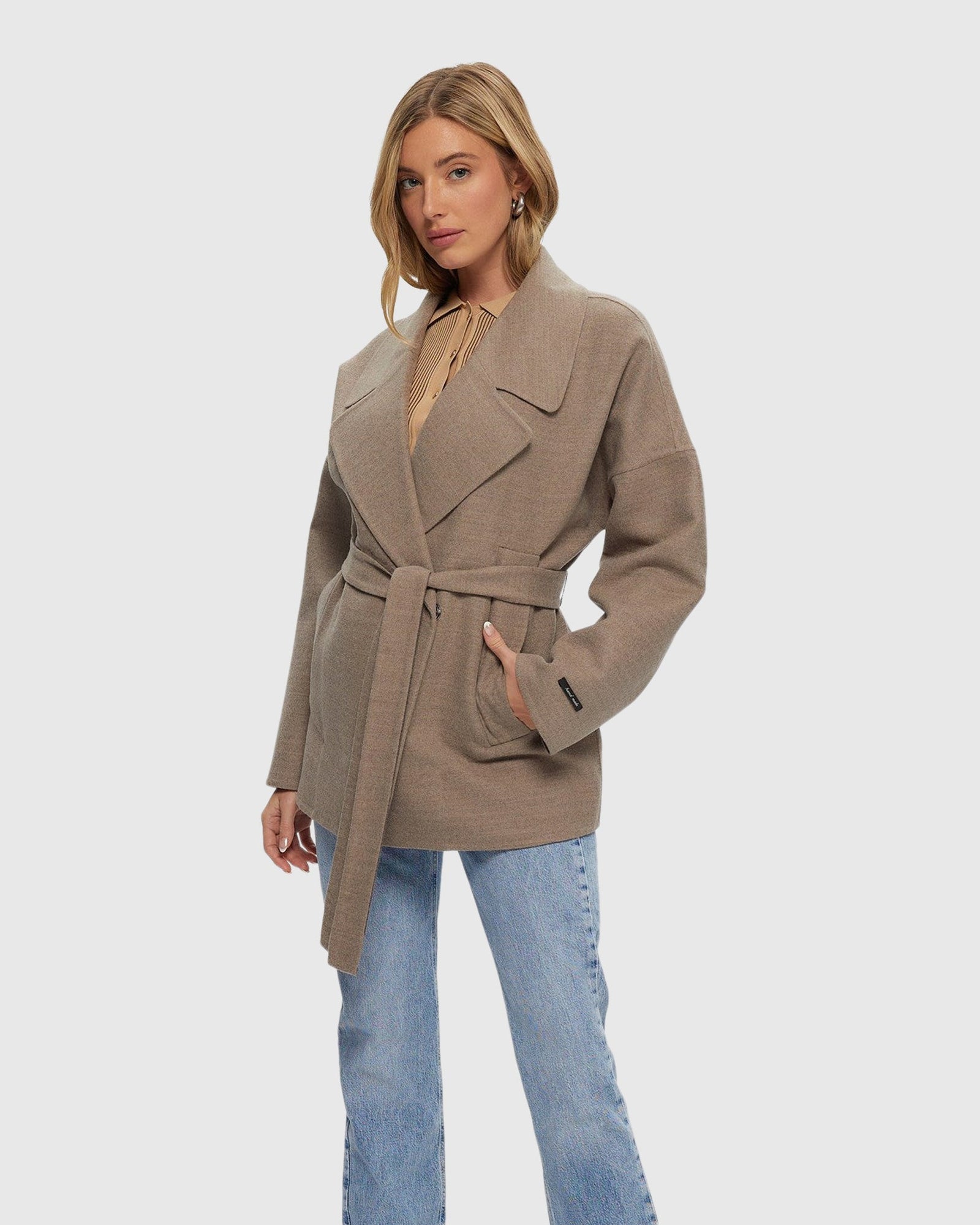 Loro Piana Cashmere & Wool Belted Jacket | Brown/Light Brown