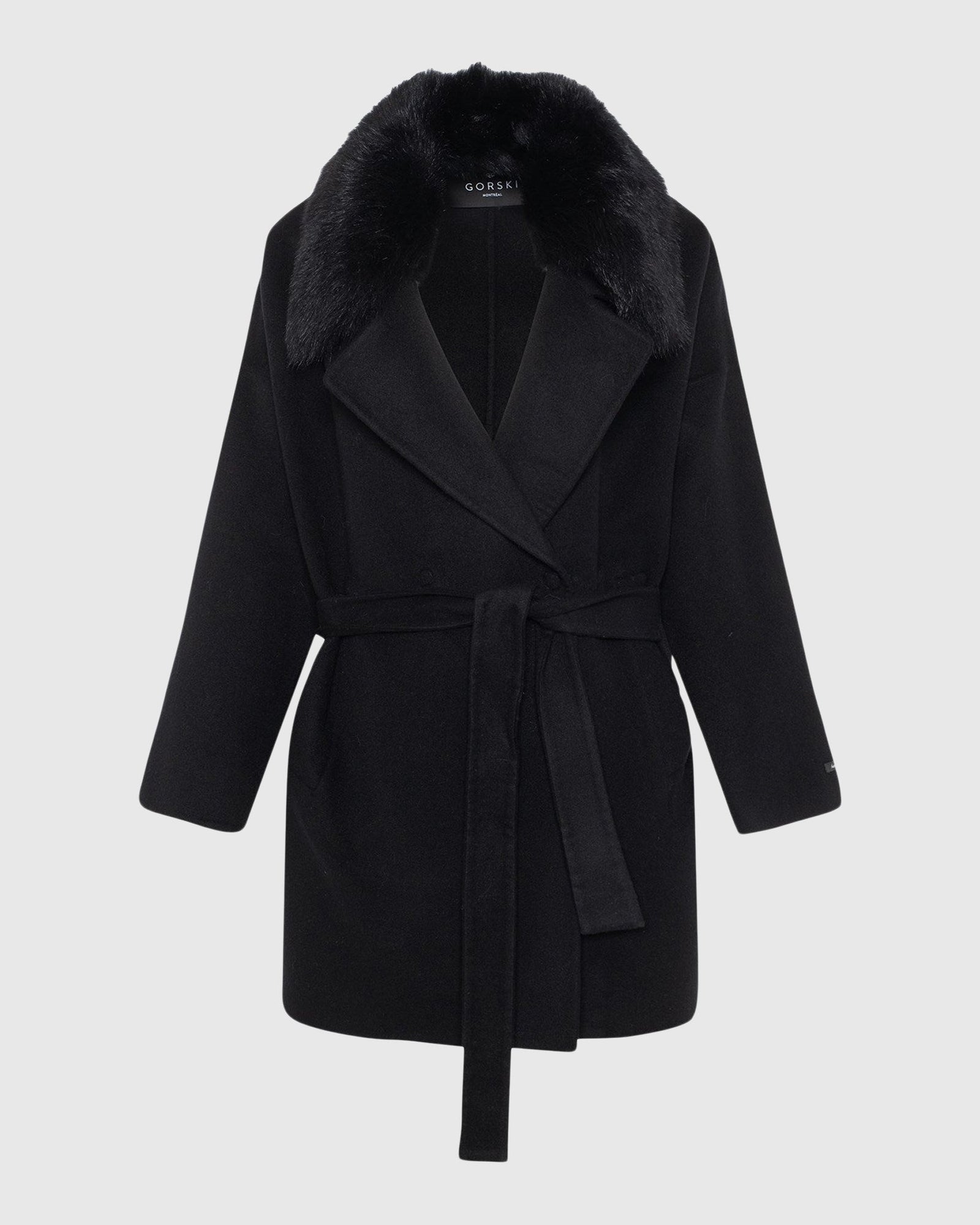 Loro Piana Cashmere & Wool Belted Jacket With Detachable Toscana Shearling Lamb Trim | Black/Black