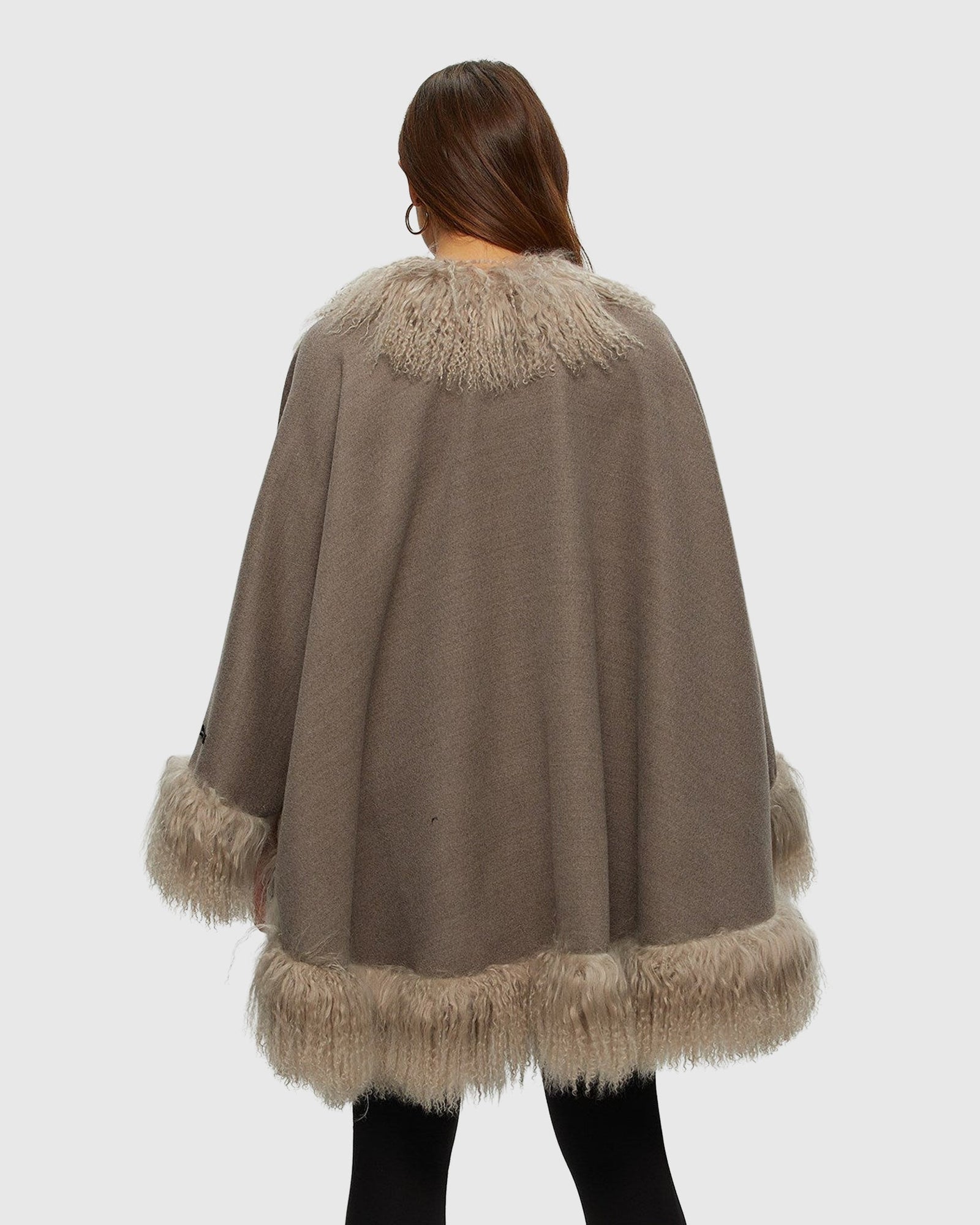 Loro Piana Cashmere & Wool Cape With Select Lamb Trim | Light Brown/Beige