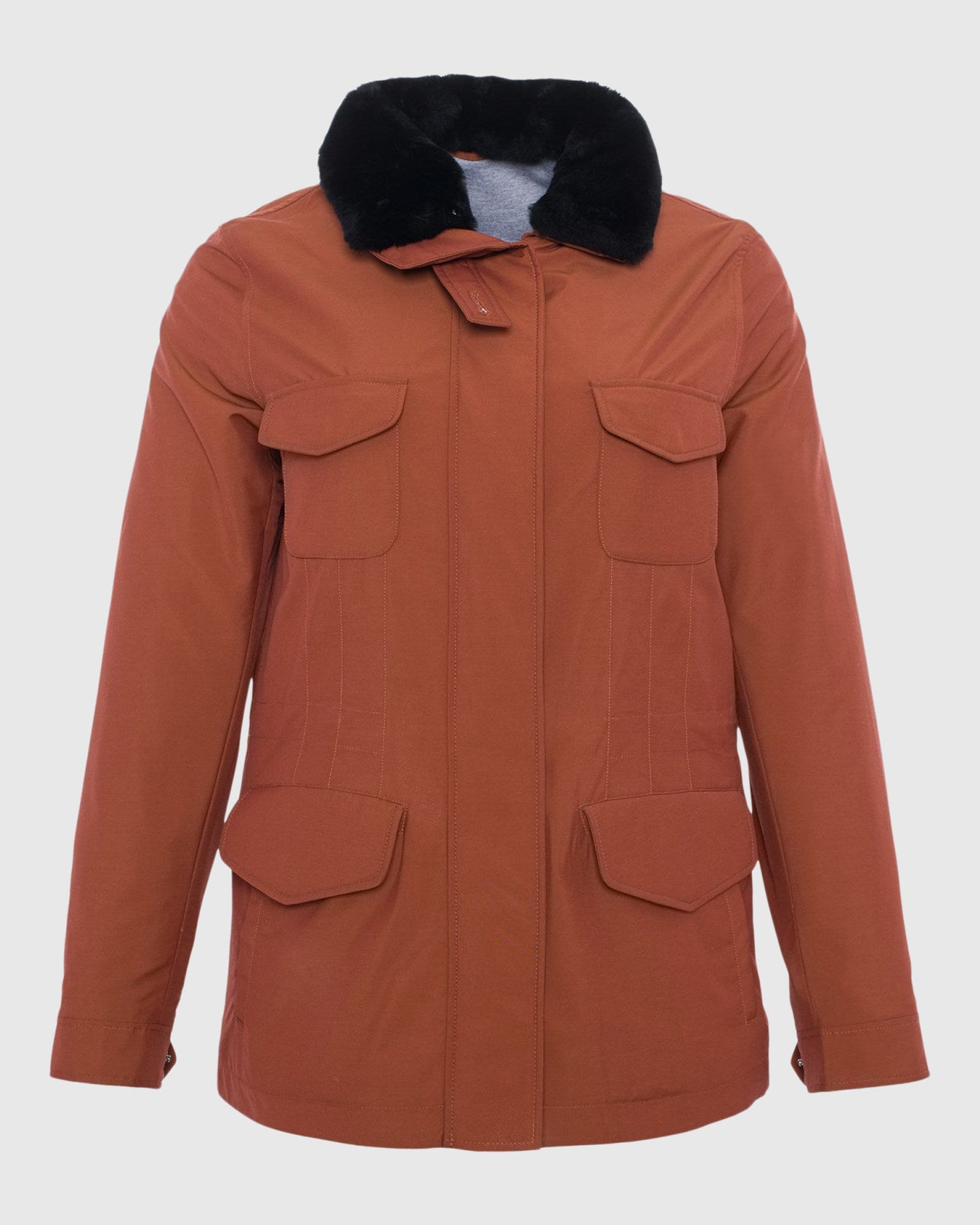 Loro Piana Storm System Lined Jacket With Detachable Select Shearling Lamb Collar, Concealed Hood | Rust/Black