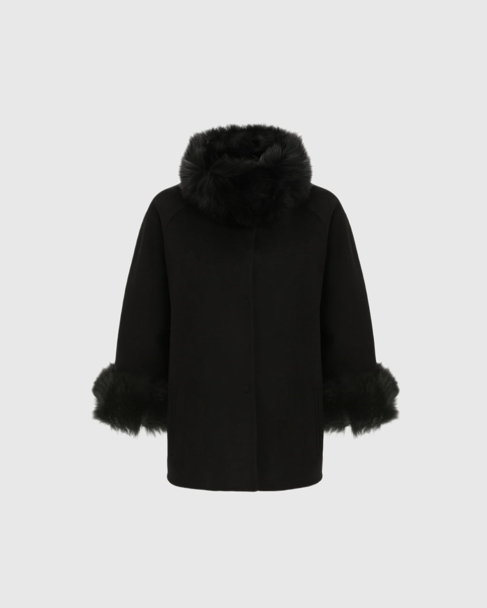 Loro Piana Wool Jacket With Merino Shearling Lamb Collar & Cuffs | Black