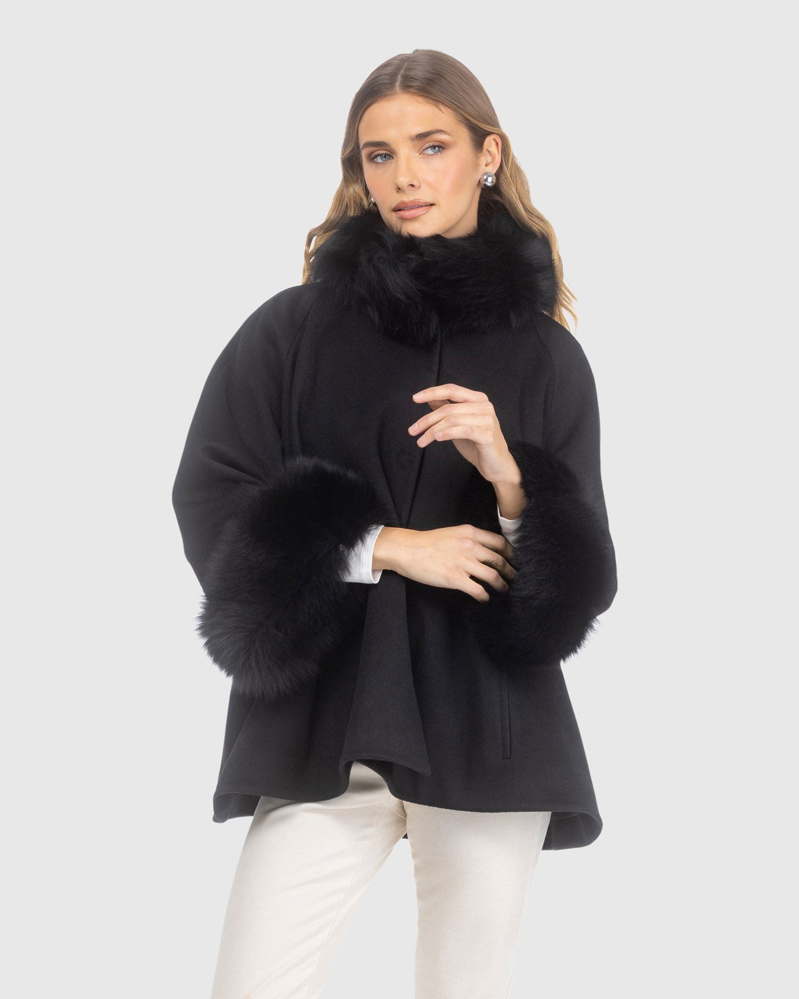 Loro Piana Wool Jacket With Merino Shearling Lamb Collar & Cuffs | Black