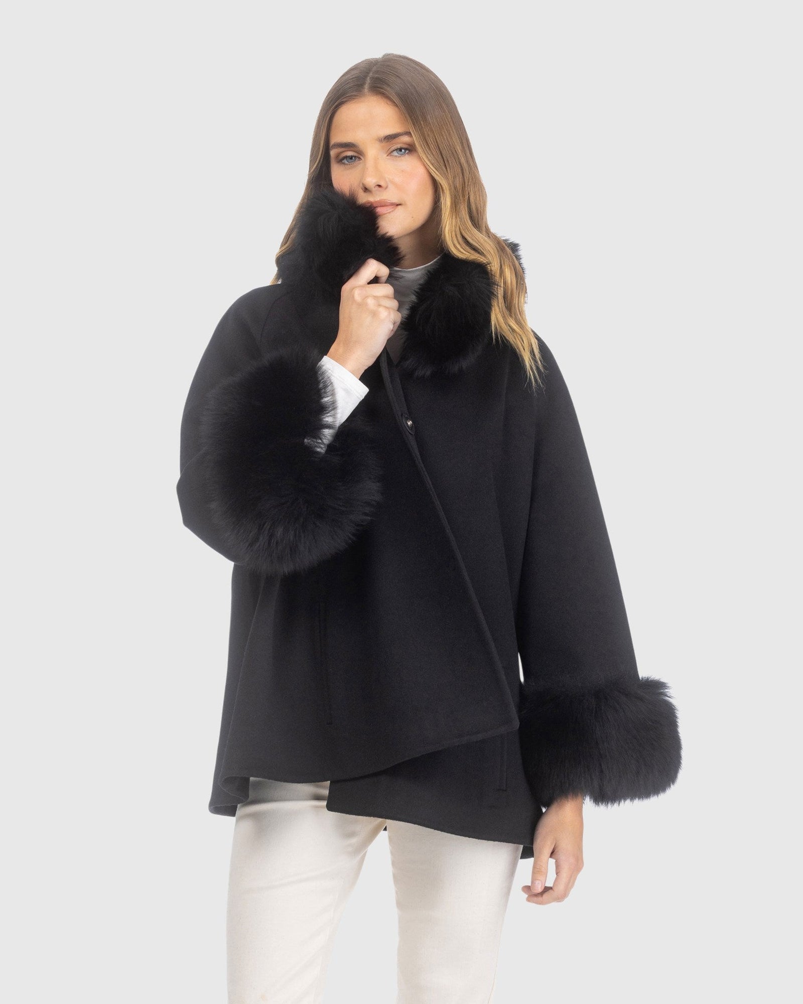 Loro Piana Wool Jacket With Merino Shearling Lamb Collar & Cuffs | Black