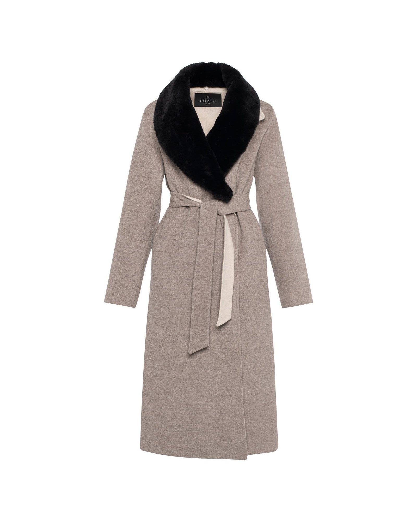 Loro Piana Wool Short Coat With Select Shearling Lamb Collar | Women | Taupe x Beige