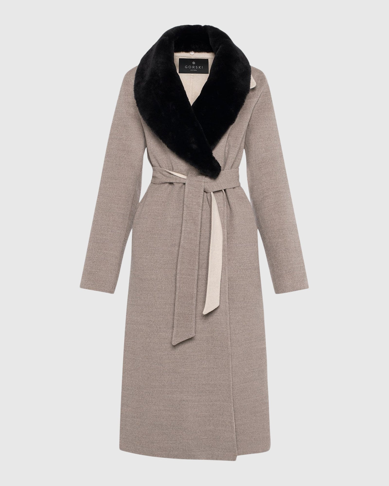 Loro Piana Wool Short Coat With Select Shearling Lamb Collar | Taupe/Beige