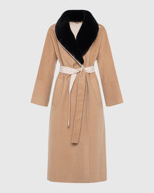 Loro Piana Wool Short Coat With Select Shearling Lamb Collar | Camel/Beige