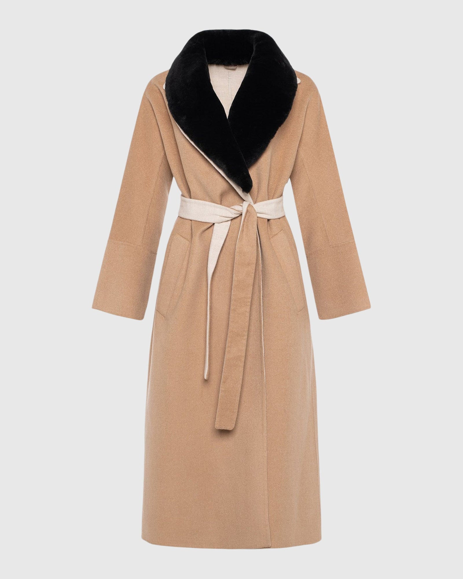 Loro Piana Wool Short Coat With Select Shearling Lamb Collar | Camel/Beige