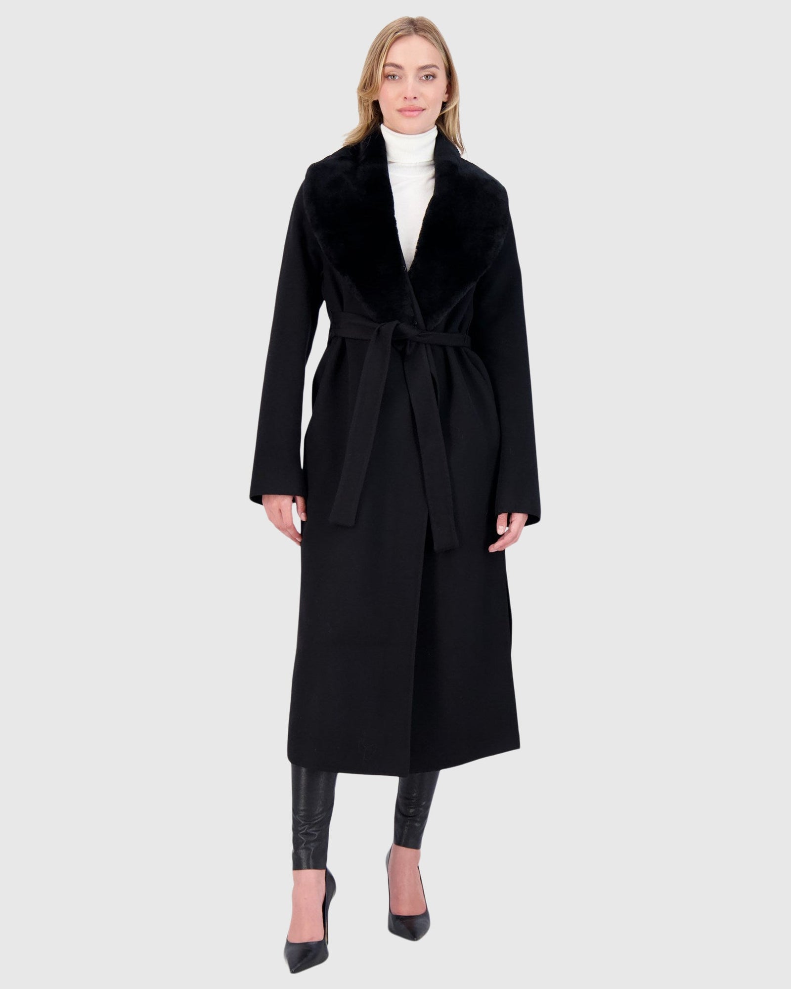 Loro Piana Wool Short Coat With Select Shearling Lamb Collar | Black (V2)
