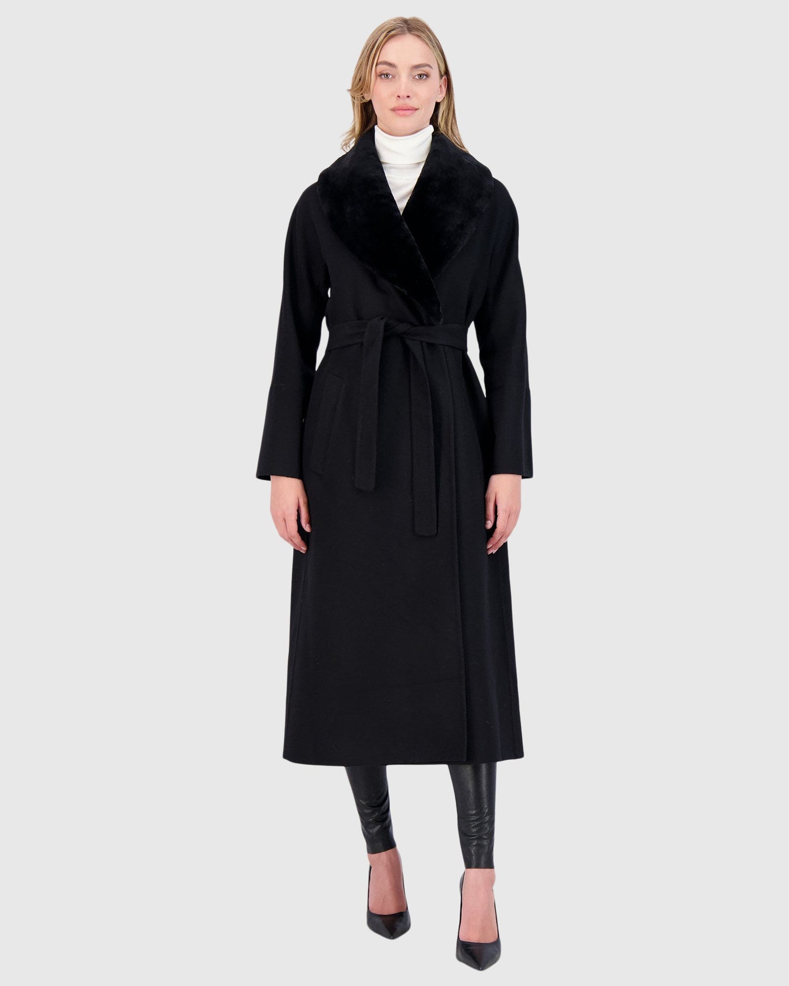 Loro Piana Wool Short Coat With Select Shearling Lamb Collar | Black (V1)
