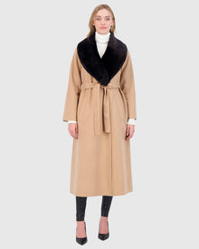 Loro Piana Wool Short Coat With Select Shearling Lamb Collar | Camel/Beige