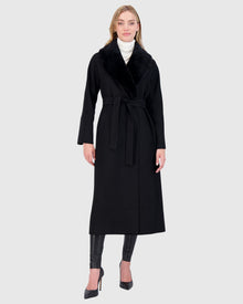 Loro Piana Wool Short Coat With Select Shearling Lamb Collar | Black (V1)
