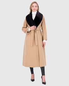 Loro Piana Wool Short Coat With Select Shearling Lamb Collar | Camel/Beige