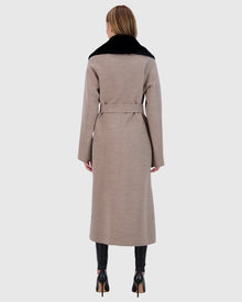 Loro Piana Wool Short Coat With Select Shearling Lamb Collar | Taupe/Beige