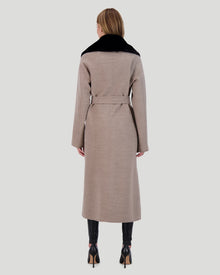 Loro Piana Wool Short Coat With Select Shearling Lamb Collar | Women | Taupe x Beige