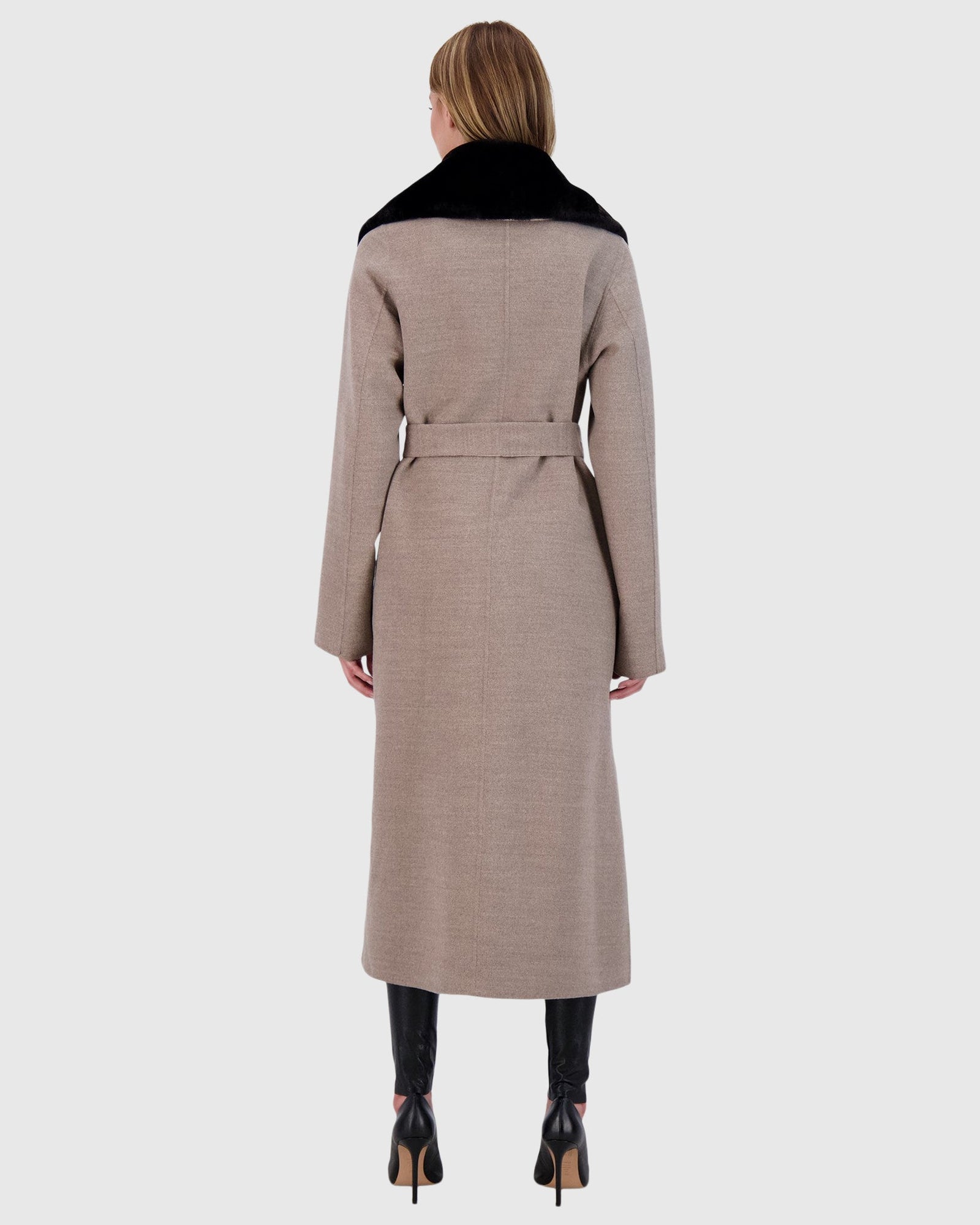 Loro Piana Wool Short Coat With Select Shearling Lamb Collar | Taupe/Beige