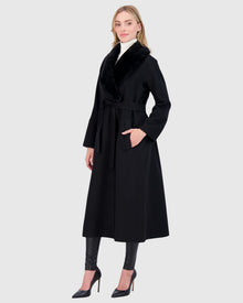 Loro Piana Wool Short Coat With Select Shearling Lamb Collar | Black (V1)