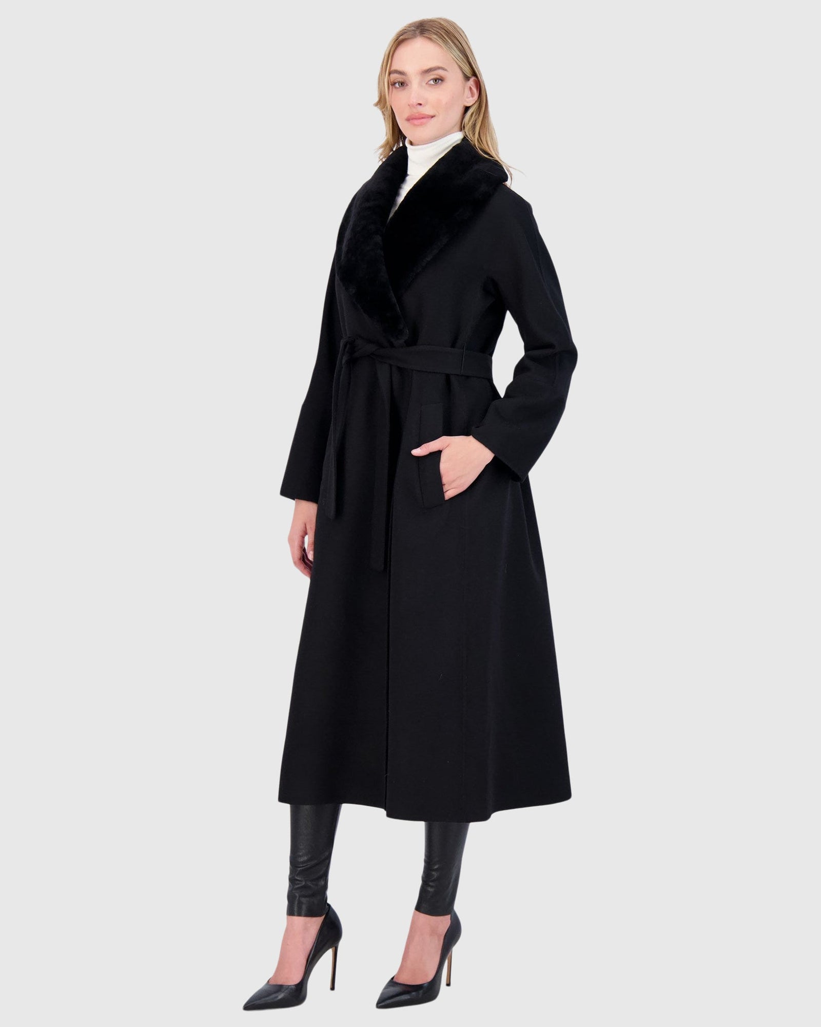 Loro Piana Wool Short Coat With Select Shearling Lamb Collar | Black (V1)