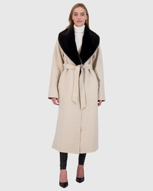 Loro Piana Wool Short Coat With Select Shearling Lamb Collar | Taupe/Beige