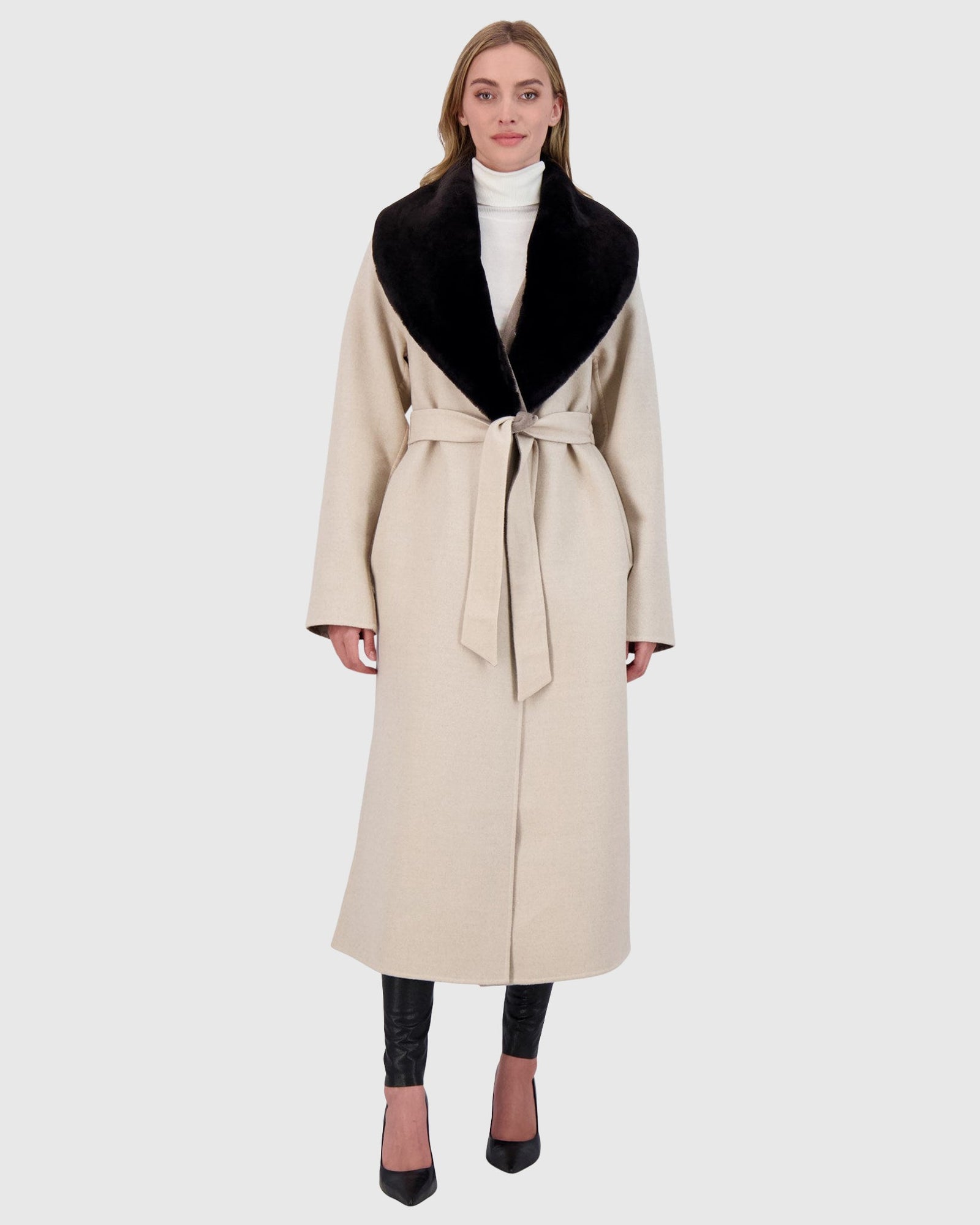 Loro Piana Wool Short Coat With Select Shearling Lamb Collar | Taupe/Beige