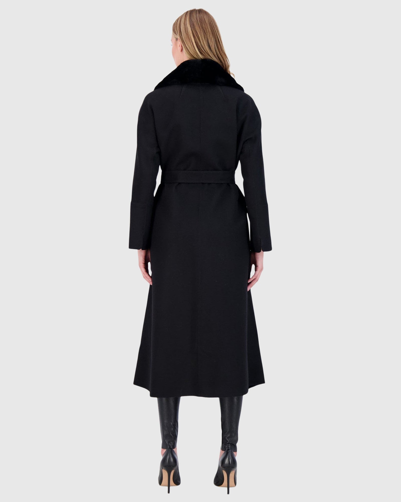 Loro Piana Wool Short Coat With Select Shearling Lamb Collar | Black (V1)